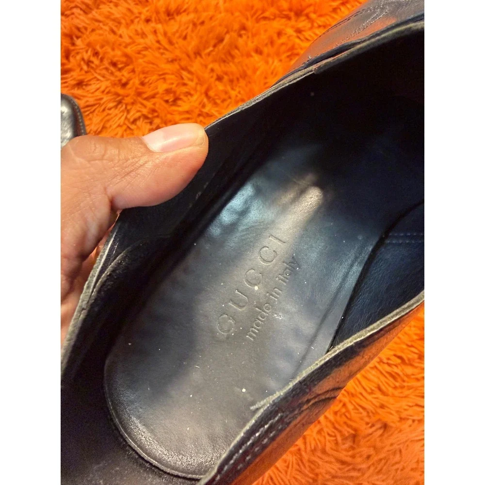 Gucci Mens Black Leather Cap Toe Loafers Dress Shoes Italy 108444 Size 11 D